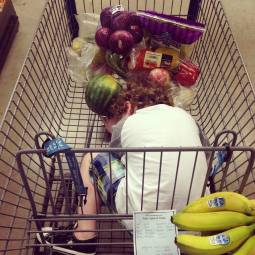 Grocery shopping is often nap time